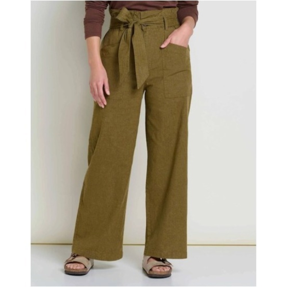 Toad & Co Tarn Trouser Pants Women's Medium Hemp Tencel Green Belted Wide Leg